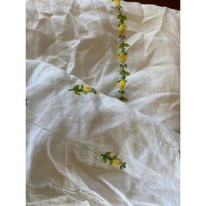 Linen Embroidered White Tablecloth 65” x  52.5”
